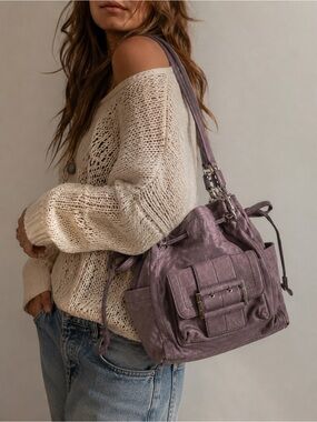 MK Dusty Mauve Slouchy Bohemian Leather Bucket Bag | Worn-In Soft Leather